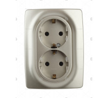 12-2106-04 ЭРА Розетка 2X2P+E Schuko, 16A-250В, IP20, Эра12, шампань (10/100/1600) Б0031231