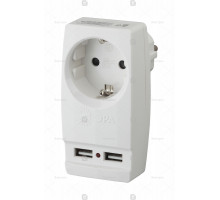 Адаптер SP-1e-USB-W "Polynom" 1гн 220V + 2xUSB 2100mA, c заземл, (белый) (10/60/1440) ЭРА Б0026332