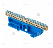 EKF PROxima Шина "0" N (6х9мм) 16 отверстий латунь синий изолятор на DIN-рейку