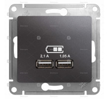 SE Glossa Графит Розетка USB 5В/2100мА, 2х5В/1050мА (GSL001333) Schneider Electric