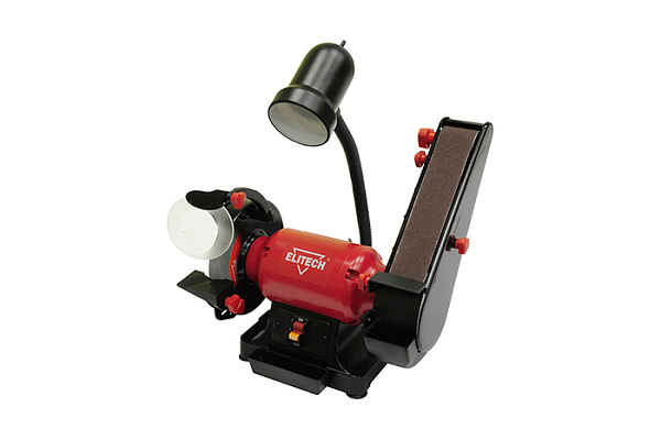 Точило ELITECH СТ 3015СЛ (300Вт, шлифкруг 150х32х40, шлифлента 686х50, 10,8кг, лампа) E2013.009.00